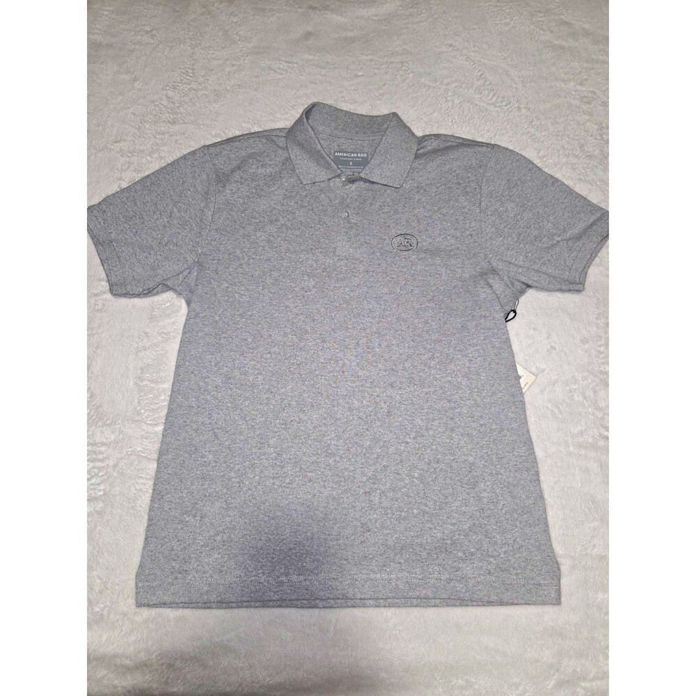 American Rag Mens Polo Shirt S Gray Piqué Cotton Blend Solid Embroidered Logo